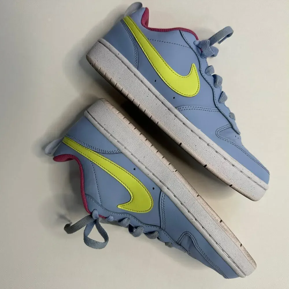 Nike Court Borough Low Sneaker in Light Blue and Pink - Big Girl Size 6.5Y
